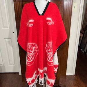 Red and White reversible Poncho